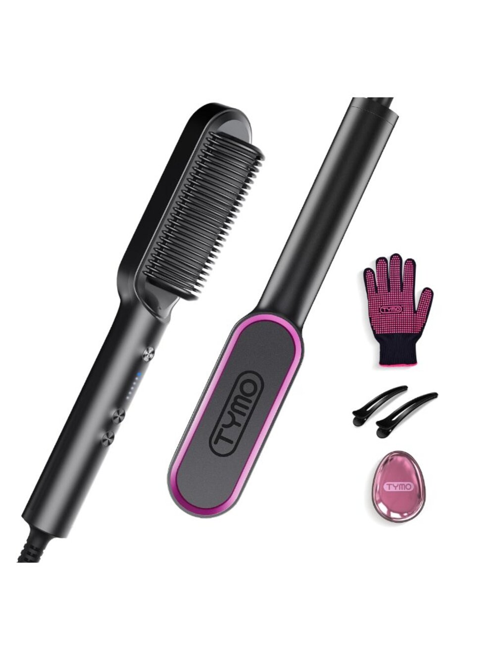 TYMO Hair Straightener Brush Ceramic Hot Comb Ionic 3D Teeth